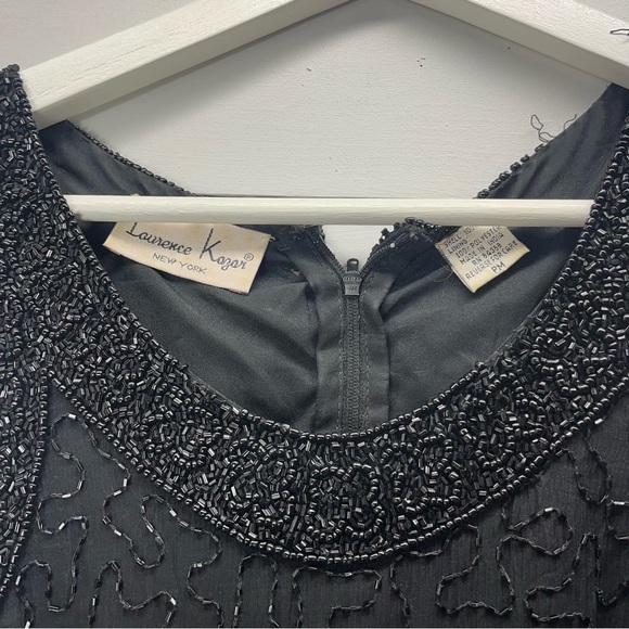 Vintage Laurence Kazar Beaded Sequins Glam Dress in Black Size PM - Picture 3 of 7